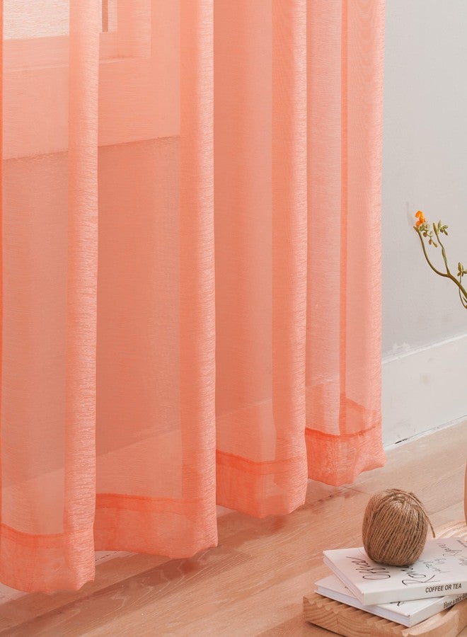 TOAVA DECO Coral Curtains for Bedroom Sheer 84 Inches Long 2 Panels Grommet Semi Coral Color Curtains for Living Room Light Filtering Translucent Window Curtains 52X84 - Image 4